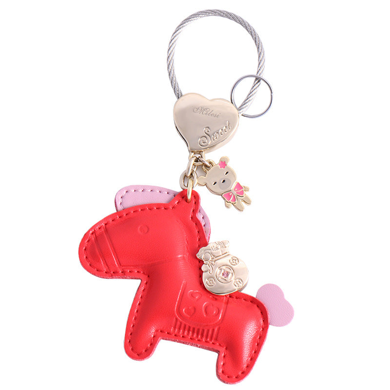 Wholesale of Small Horse Pendant Leather Car Steel Wire Keychains